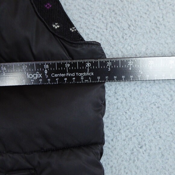 Old Navy Vest Womens Large Black Lambs Wool Angora Floral Lining Hooded Puffer - Picture 4 of 7